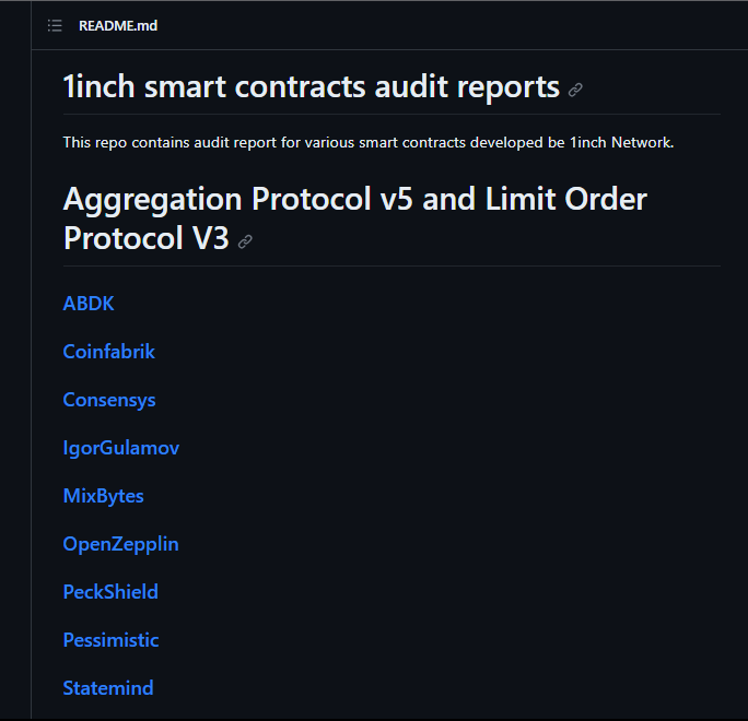 1inch smart contract audits by reputable auding platrforms