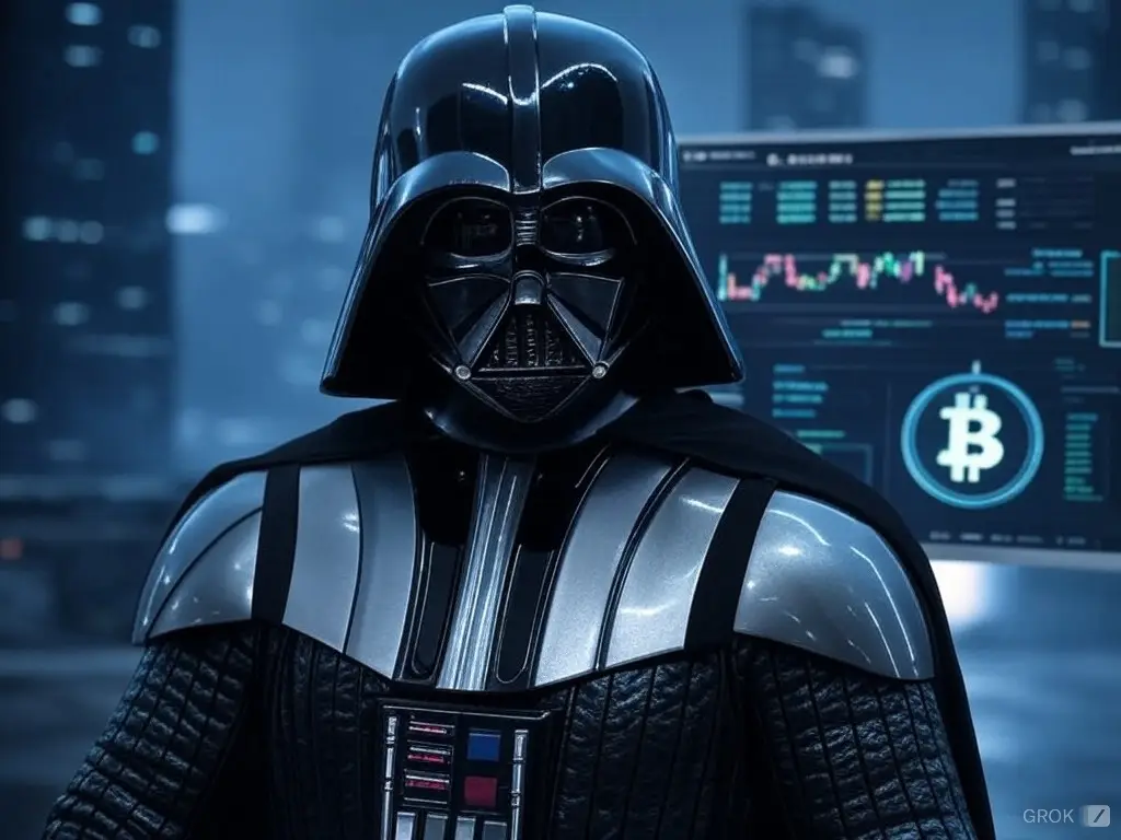 A dark crypto trader trying to trick his learners by teaching them how to trade crypto