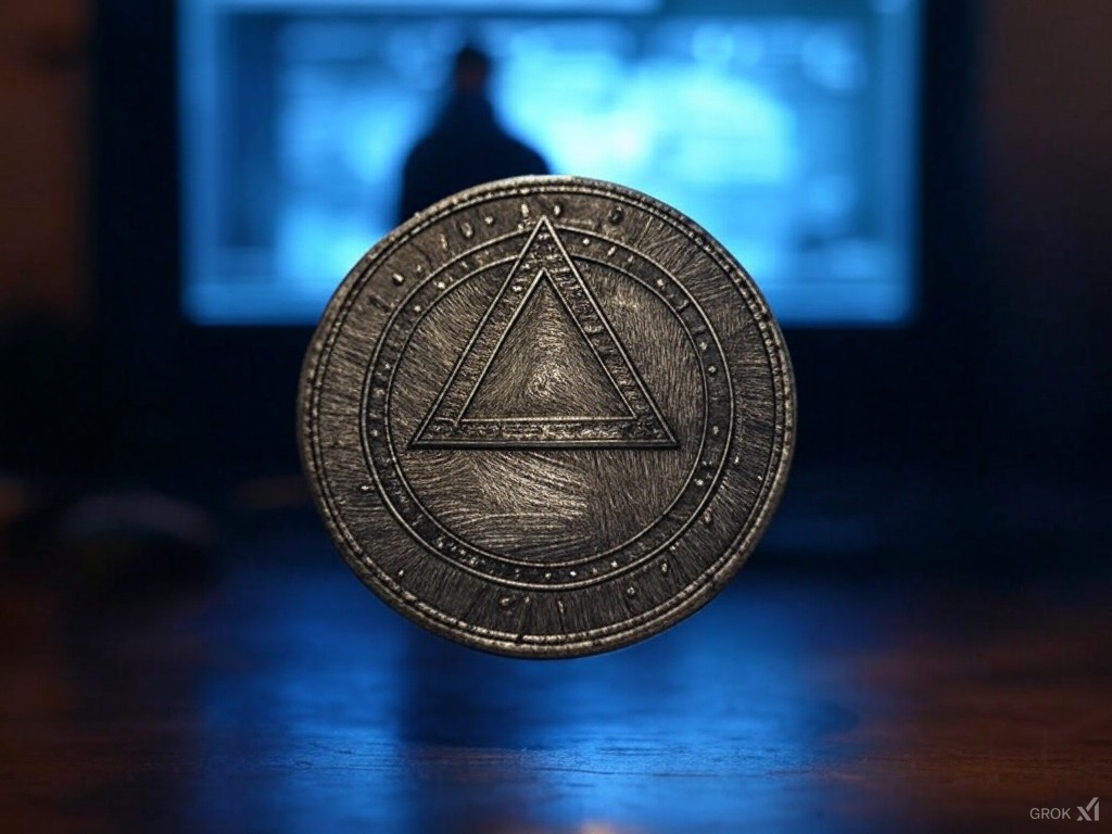 A coin with a triangle inscription representing Notcoin logo